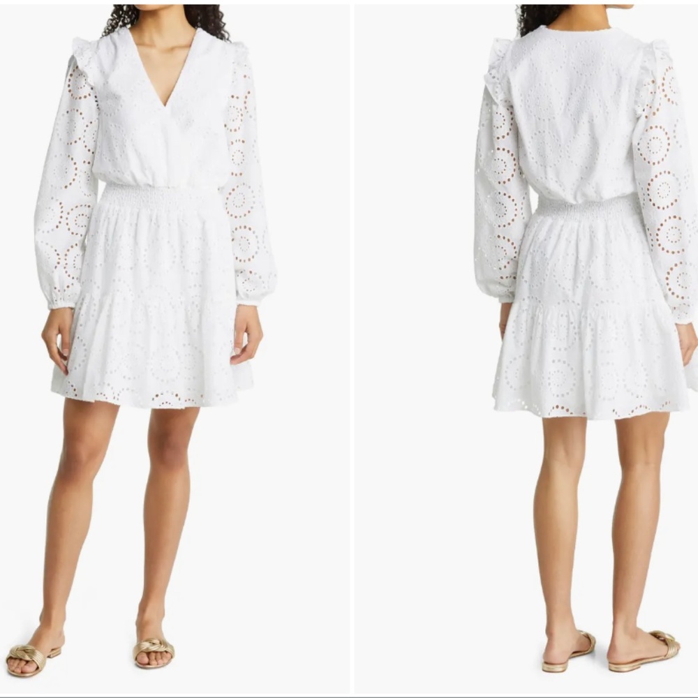 New Lilly Pulitzer Taviana Long Sleeve Eyelet cotton Dress White Size 4 - Picture 6 of 10